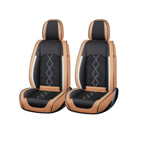 Huse auto premium 5 locuri Carguard Deluxe piele ecologică perforată și textil - maro caramel