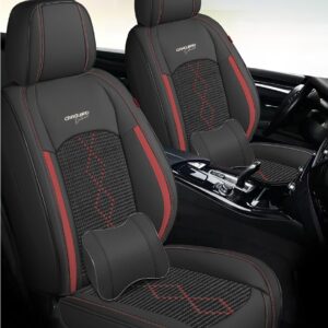 Huse auto premium 5 locuri Carguard Deluxe piele ecologică perforată și textil - negru - rosu închis