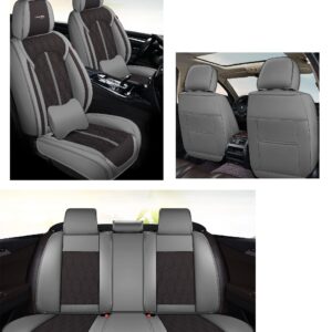 Huse auto premium 5 locuri Carguard Deluxe piele ecologică perforată - gri - negru