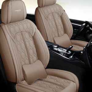 Huse auto premium 5 locuri Carguard Deluxe piele ecologică perforată - maro deschis - crem