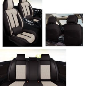 Huse auto premium 5 locuri Carguard Deluxe piele ecologică perforată - negru - crem