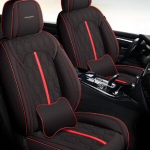 Huse auto premium 5 locuri Carguard Deluxe piele ecologică perforată - negru - rosu