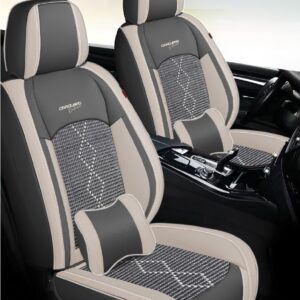 Huse auto premium 5 locuri Carguard Deluxe piele ecologică perforată și textil  - gri deschis - gri inchis
